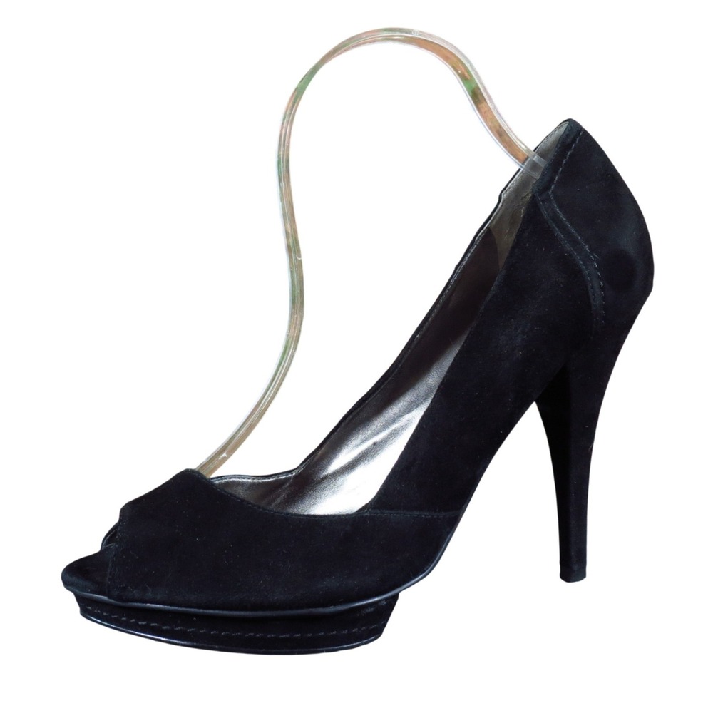 Guess Bukana Women Size 8 Platform Peep Toe Pump Evening Dress Shoe Black Suede